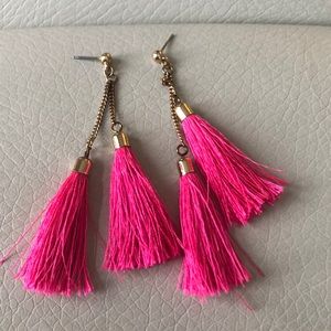 Bright fuschia tassel earrings